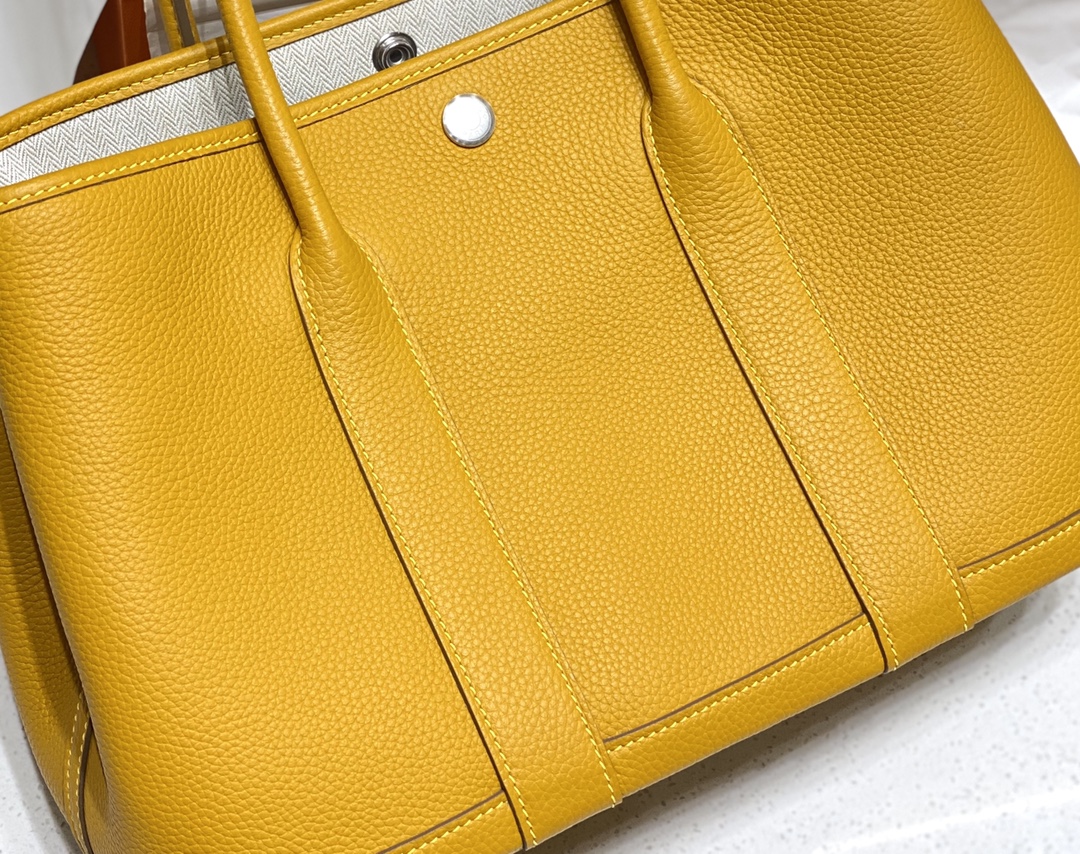 Hermes Garden Party 30cm Tote Handbag In Yellow Amber Clemence Leather